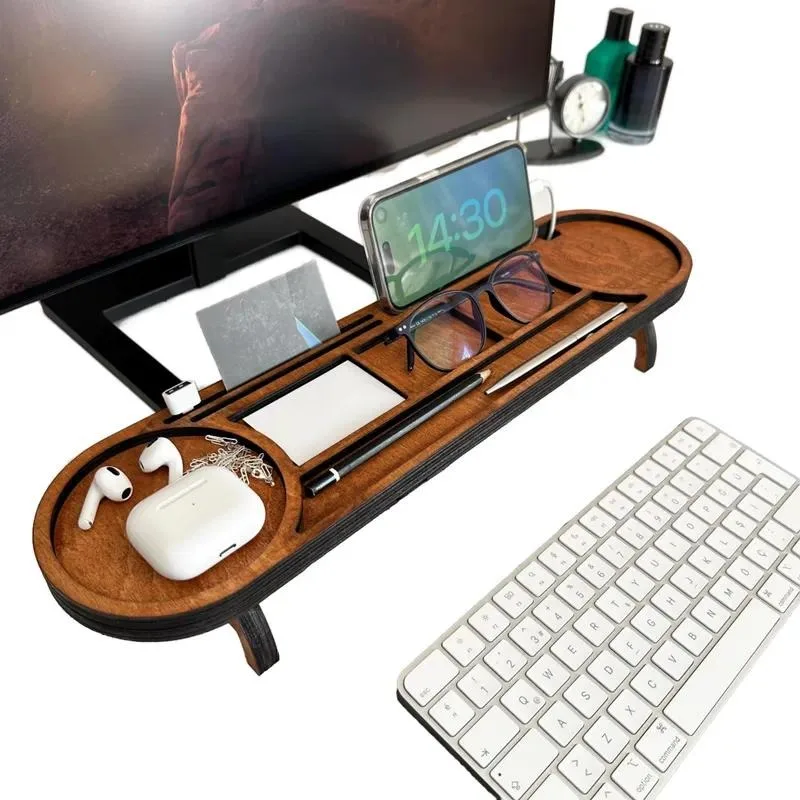 Personalized Handmade Wooden Desk Storage Box with Watch Holder and Phone Charging Station for Office Organization