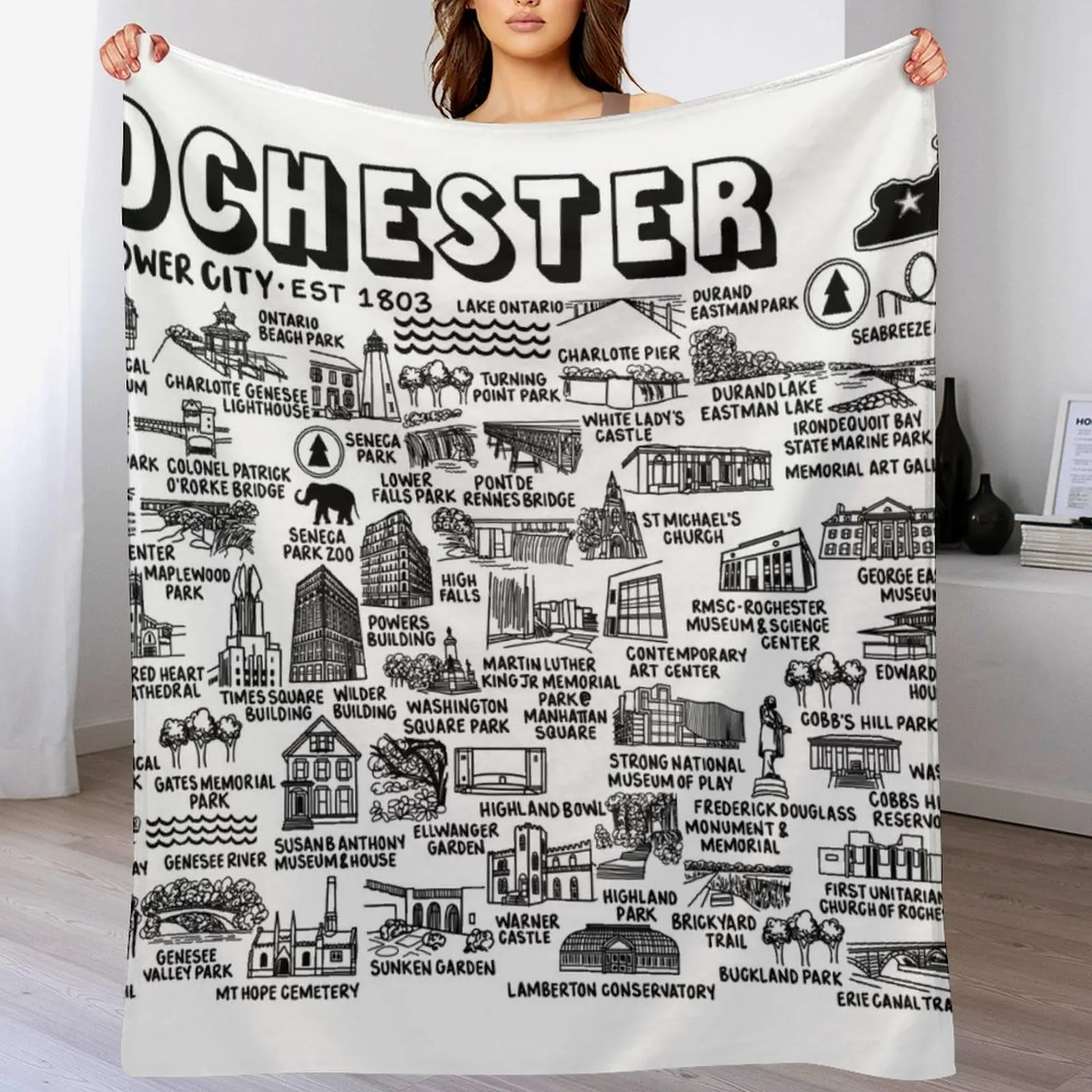 

Rochester New York Map Art Throw Blanket valentine gift ideas Blankets For Bed Blankets