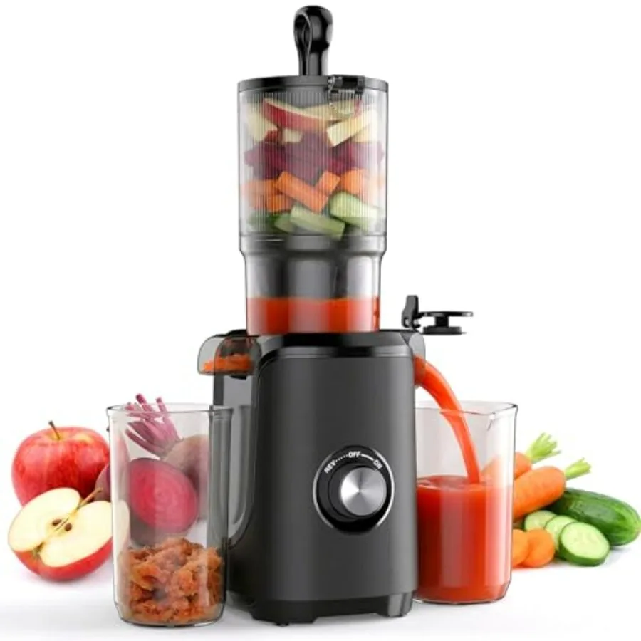 

Соковыжималка холодного отжима с широким загрузочным отверстием 4,25 дюйма для целых фруктов и овощей, высокая производительность, легко чистится, черная