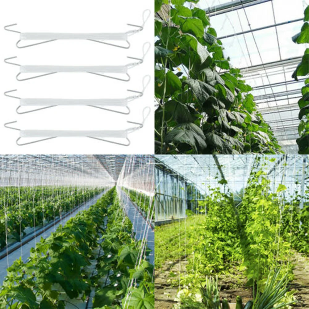 10 Pack Plant Vine Hooks Hot Galvanized Steel Hooks with 10m Nylon Rope for Greenhouse Tomato Cucumber Eggplant Melon Support
