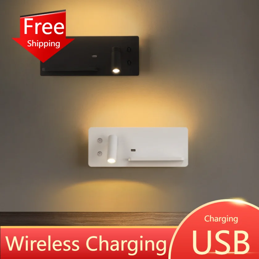 Lámpara de pared moderna para Hotel, candelabro de carga inalámbrica Usb, iluminación de lectura, decoración, foco de fondo, dormitorio, cabecera Led