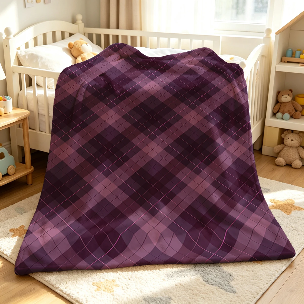 Lilac Grid Flannel Blanket Warm Soft Halloween Christmas Couch Warm Cozy Decorative Decor Gift for All Season