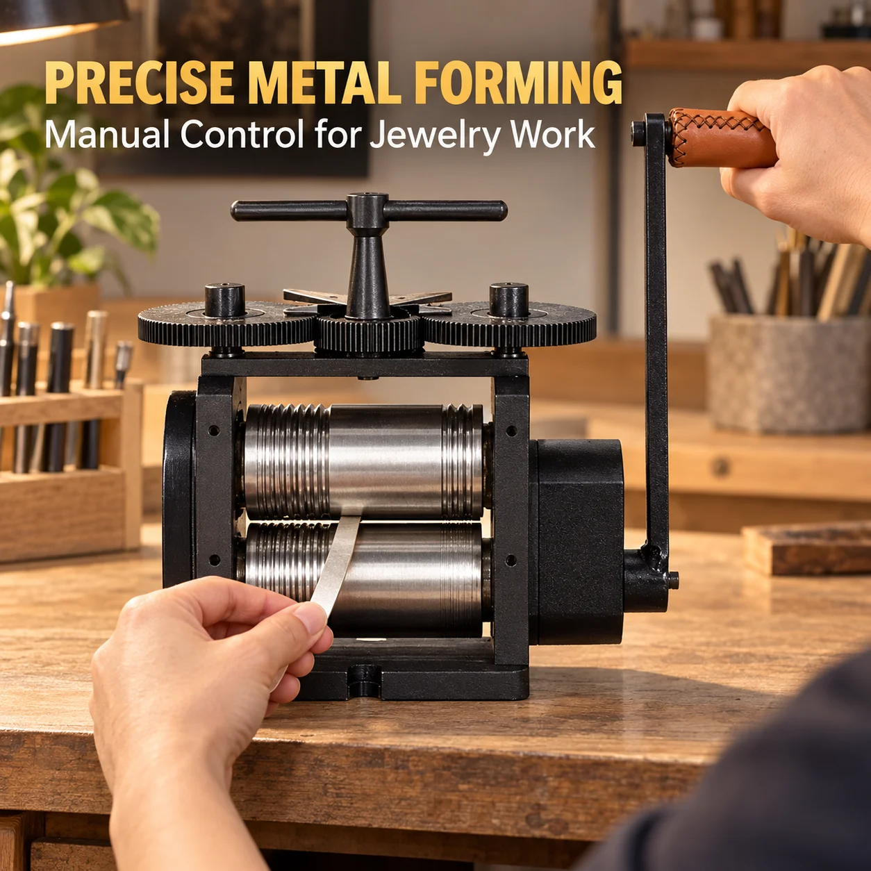 TOOLTOS 110mm Combination Rolling Mill 4 to 1 Gear Ratio Manual Jewelry Roller for Sheet Square and Half Round Wire