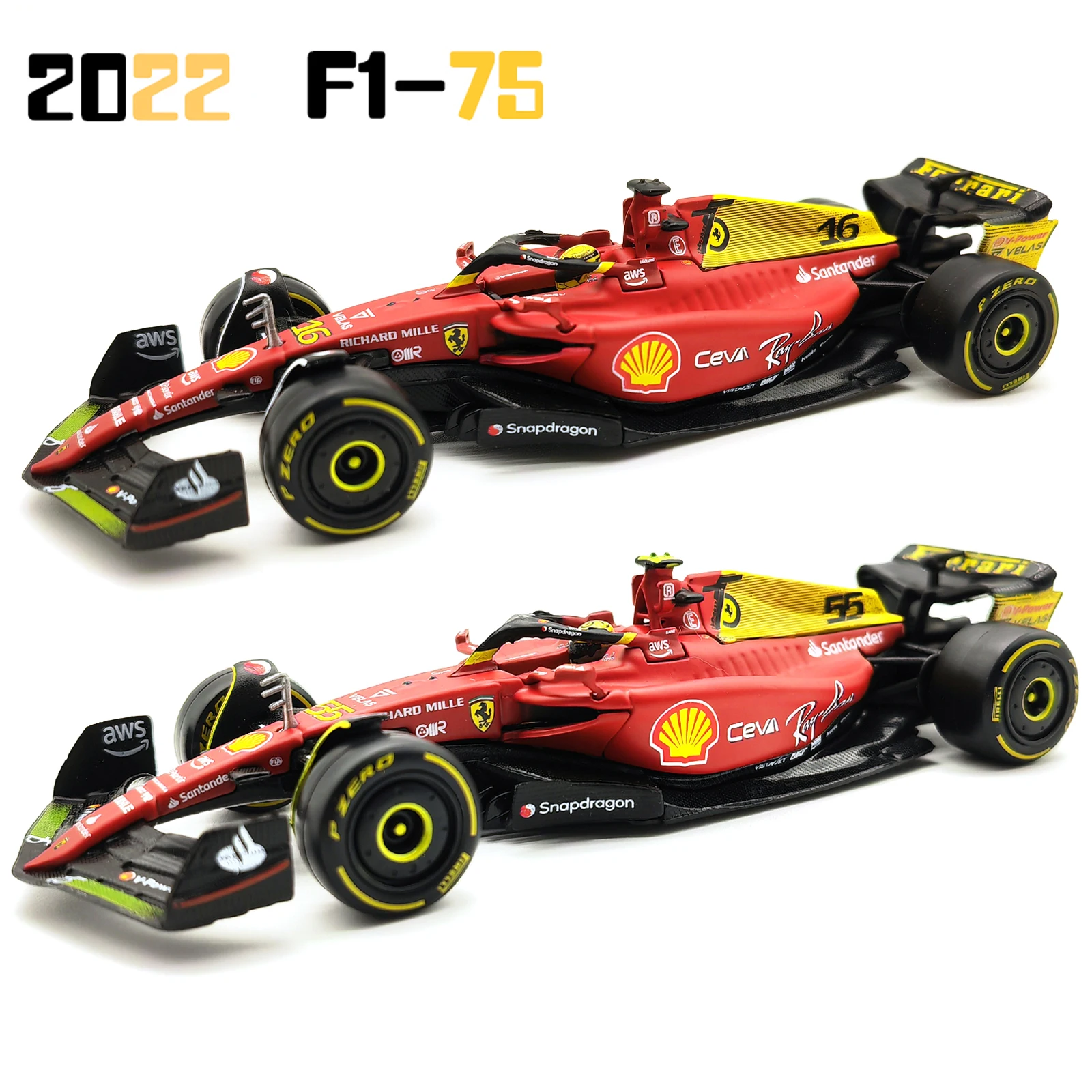 Bburago 1:43 F1 2022 Ferrari F1-75  Anniversary Giallo Modena 16# Leclerc 55#Sainz Alloy Car Die Cast Car Model Toy