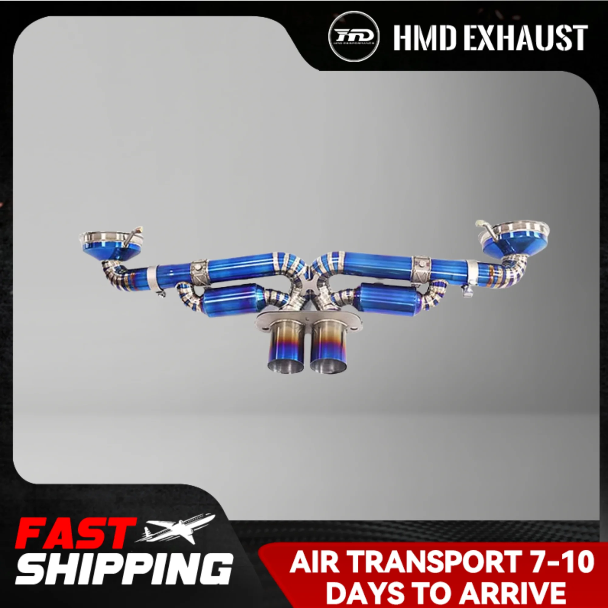 

HMD Exhaust Catabck for Porsche 911 992 GT3 Ti with Tips Baked blue Continuous surprises Exact Fit Increase pipe diameter