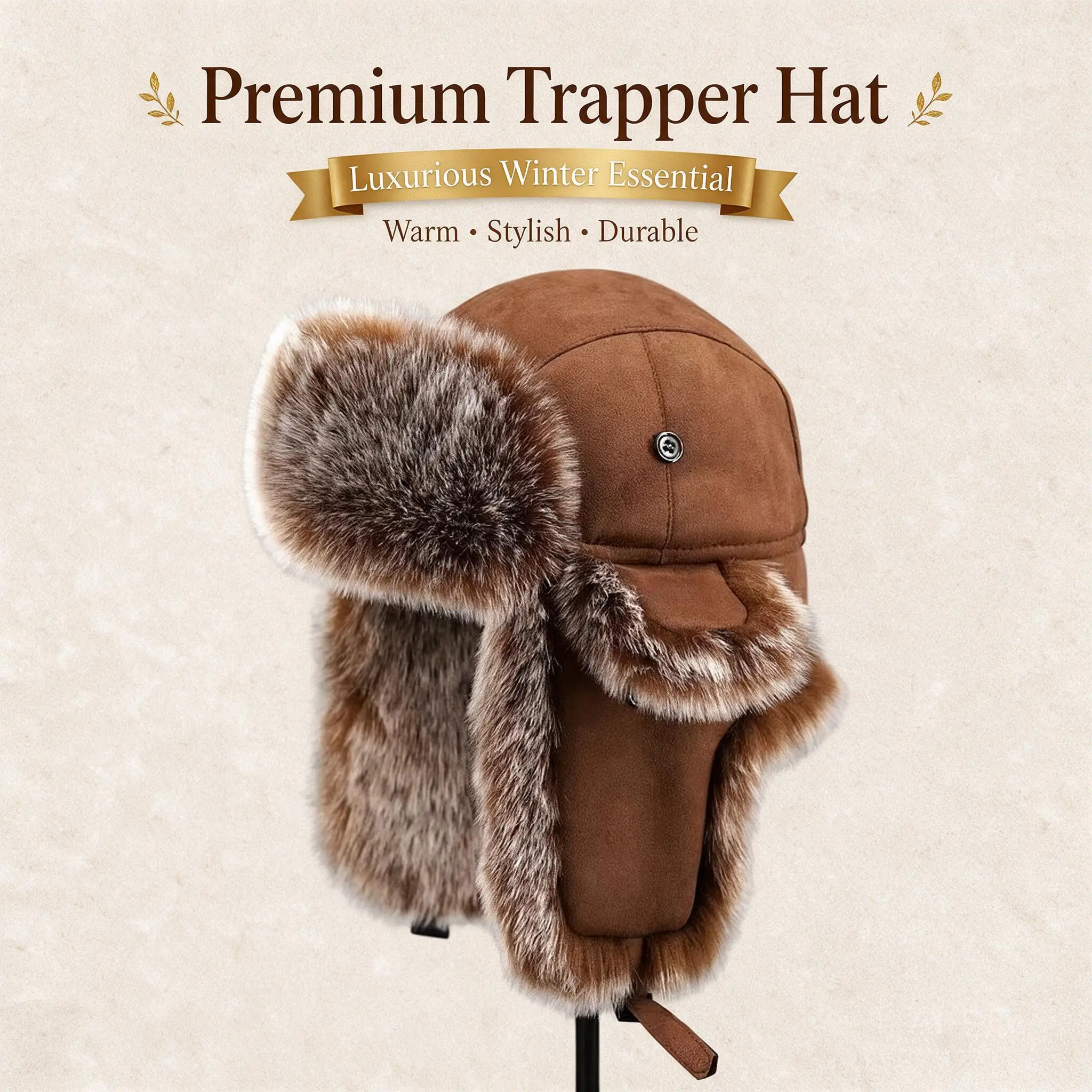 Unisex Winter Faux Suede Thick Faux Fur Lined Trapper Hat Ear Flap Cold Proof Ushanka Cap For Skiing Cycling Outdoor Riding Warm