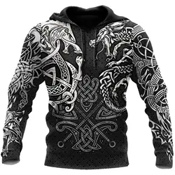 Novel Hoodie Fashionable Viking Tattoo 3D Printed Pullover Long Sleeved Sportswear jacket, Top Street Wear