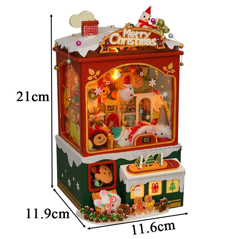 DIY Wooden Casa Dollhouse Kits Christmas Doll Machine Music Box Miniature Snowman Assembled Doll House for Friend Birthday Gifts