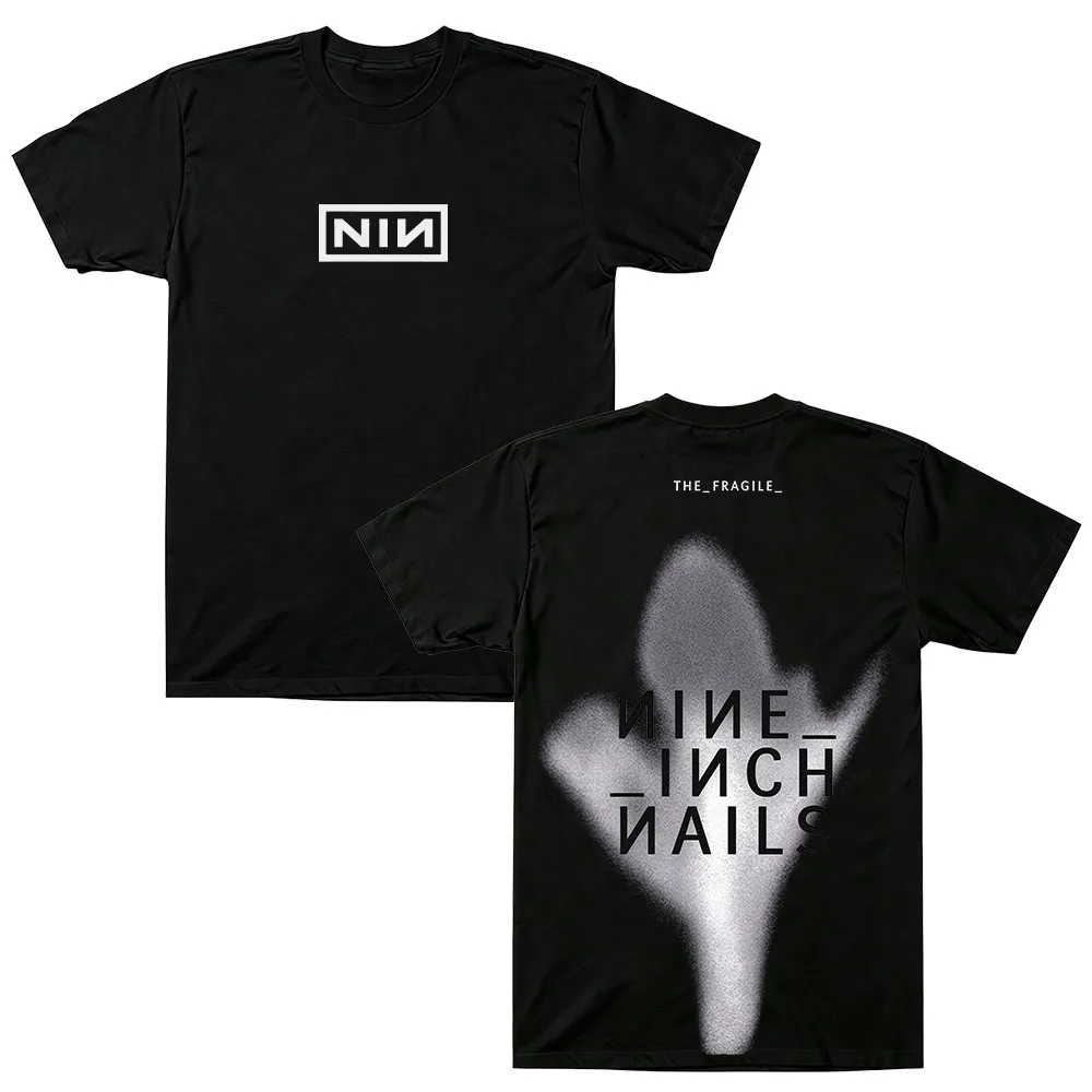 The Fragile Monochrome Flower Tee Nine Inch Nails Cotton Unisex Crew Neck ShortSleeve Graphic Tee Industrial Rock Band Loose Top