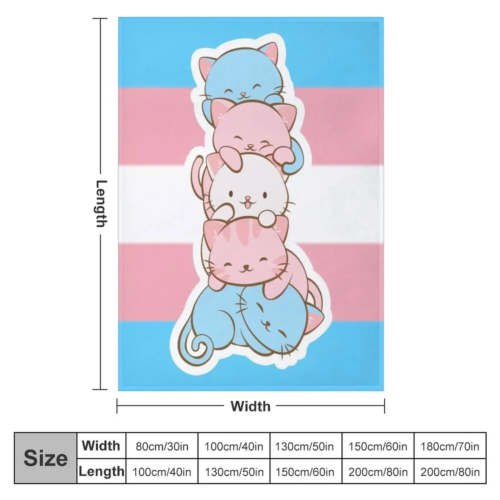 Transgender Pride Flag Cute Kawaii Cats Subtle LGBTQ Trans Pride Throw Blanket Hairys Camping Blankets