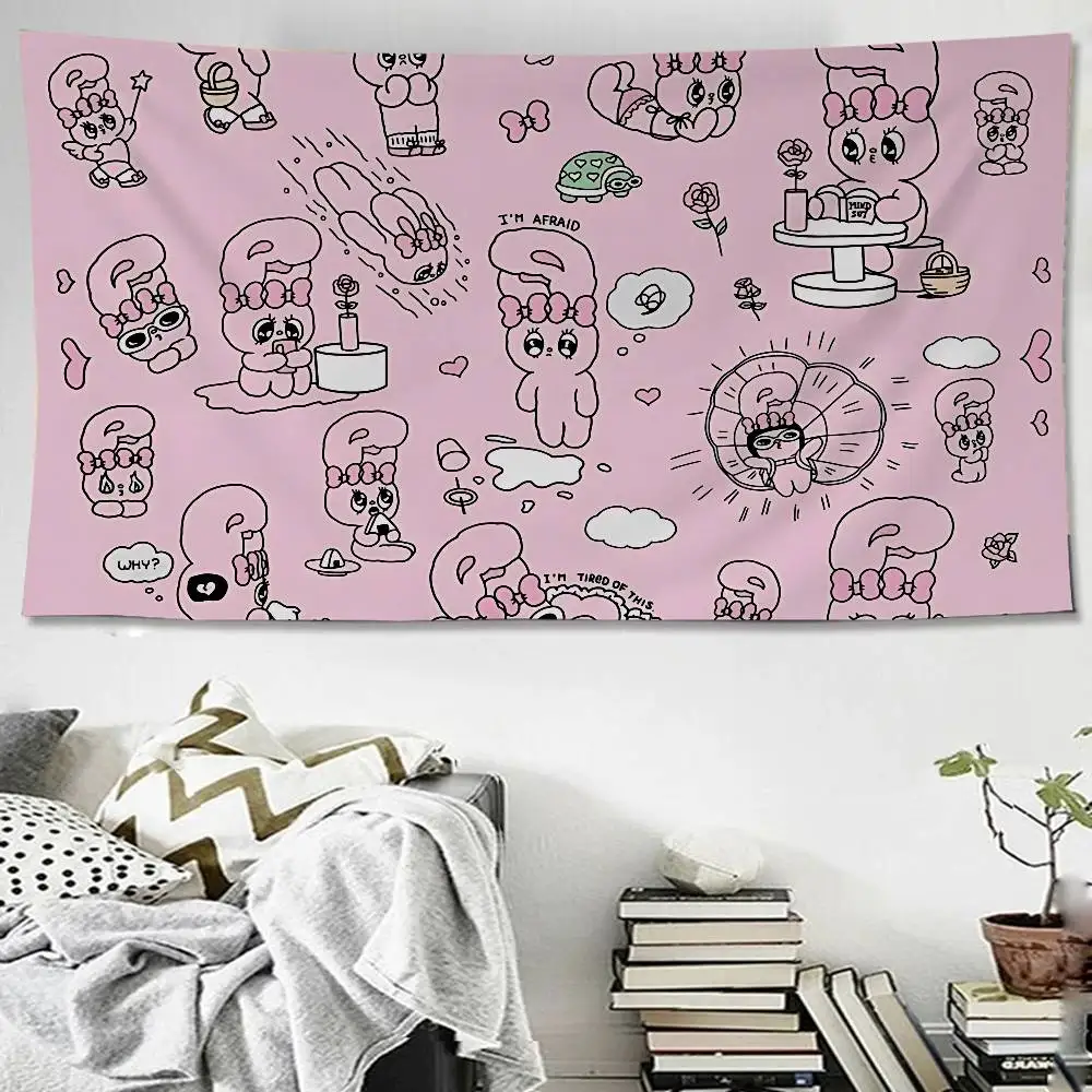 E-Esther Bunny Cartoon DIY Wall Tapestry For Living Room Home Dorm Decor Wall Art Decor