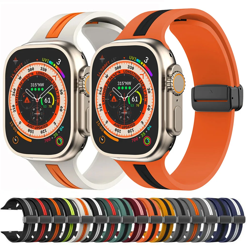 Magnetic buckle Strap For Apple Watch Ultra 2 band 49mm 44mm 40mm 45mm 41mm 38mm Silicone Bracelet iWatch series 7 3 6 5 se 8 9