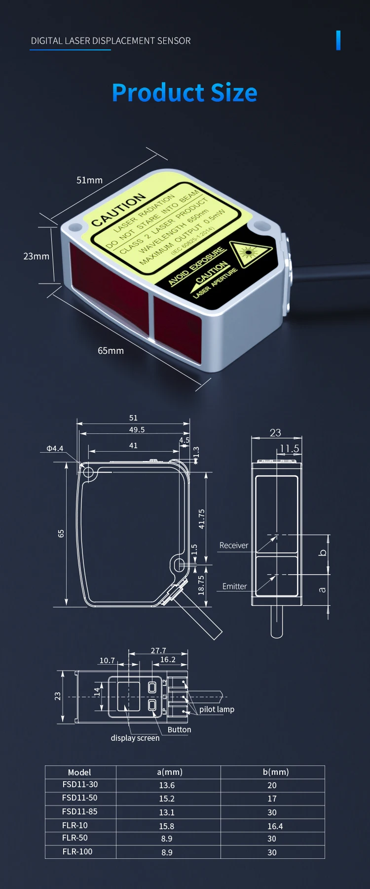 FSD11-30-RS485 Alta precisão 0,01 mm de espessura faixa de medição de planicidade 15 mm sensor de alcance a laser – Detail 12