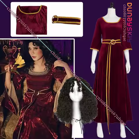 Mother Gothel Cosplay Costume (XS-3XL)Wine Red Dress Women's Dresses Lolita Skirt For Anime Halloween Carnival Party Suit