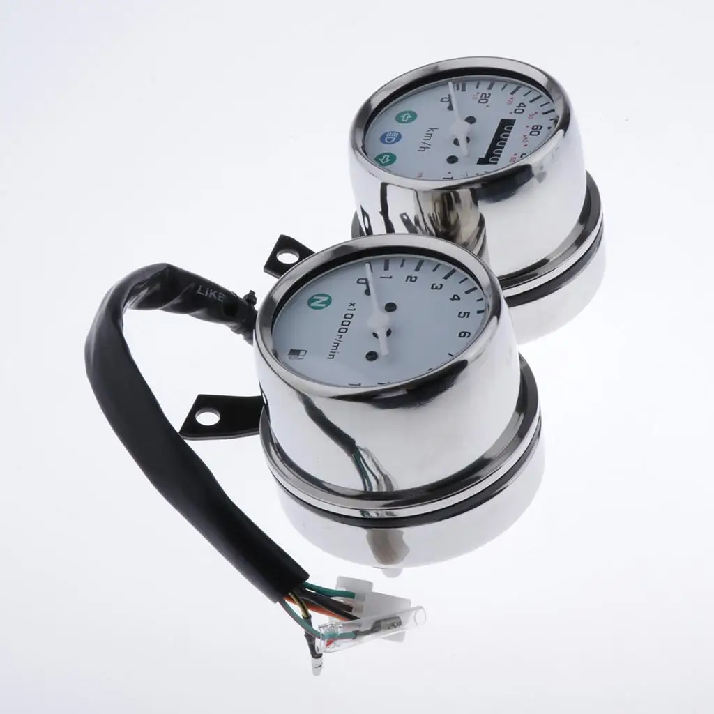 Universal Motorcycle Dual Odometer Speedometer Tachometer Instrument Gauge Kit for All Models