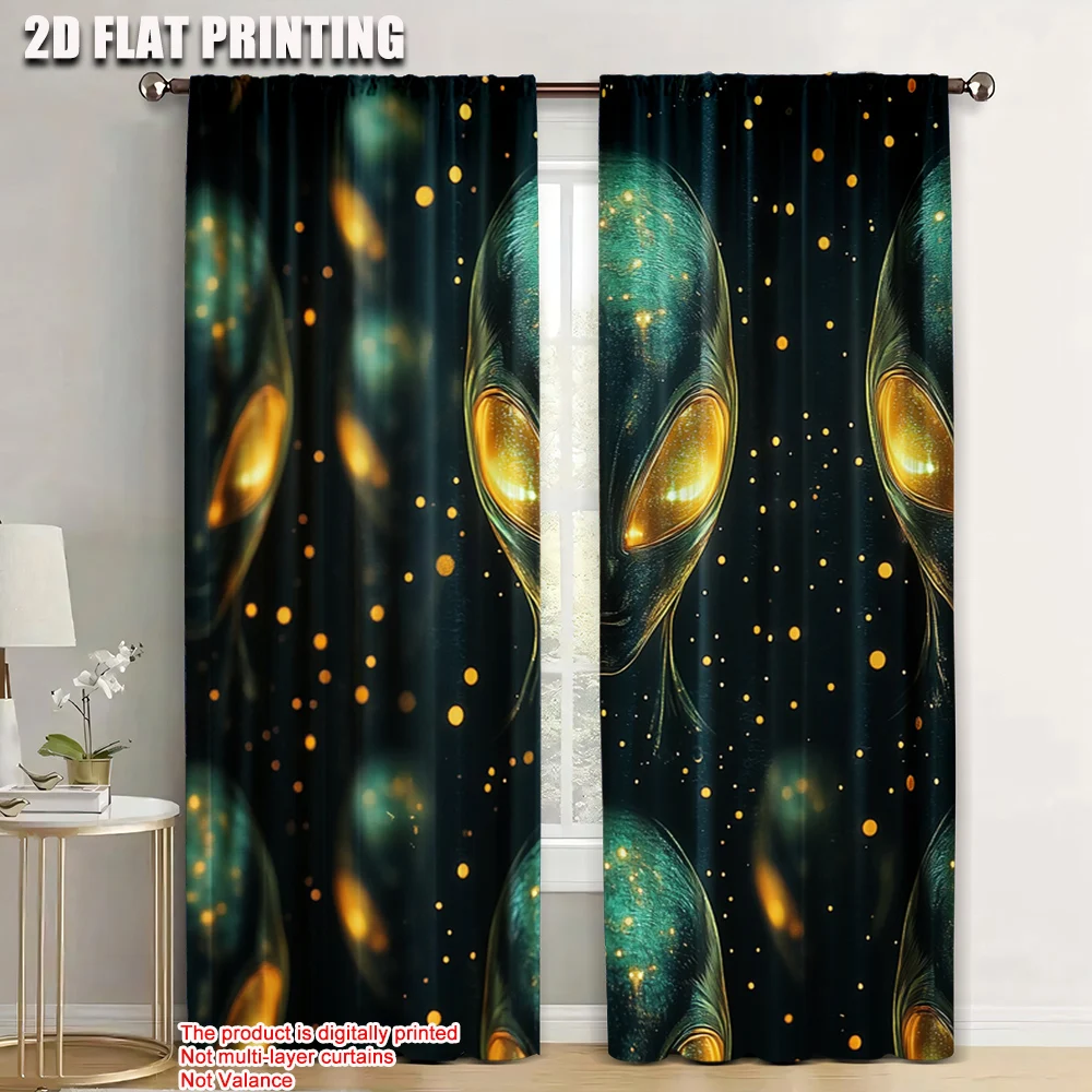 

2pc, Scene Curtains extra terrestrial Machine Washable Fabric,Without Electricity Family Party Decoration Applies to bedroom