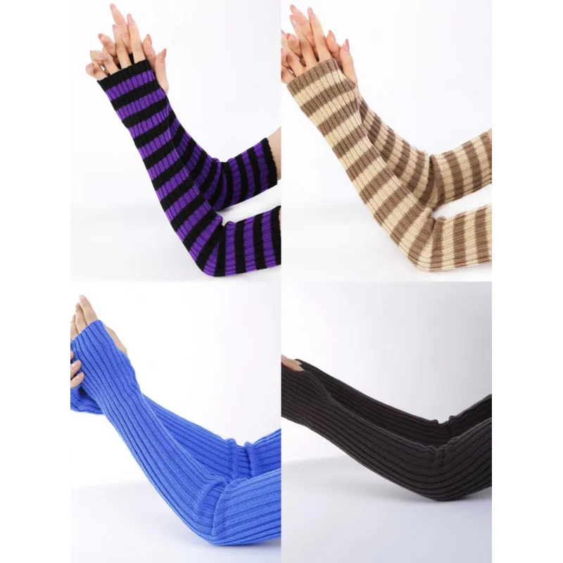 4pcs-set-new-long-striped-fingerless-arm-warmers-knitted-arm-sleeves-y2k-fashion-black-pink-sleeve-warm-arm-cover-for-women