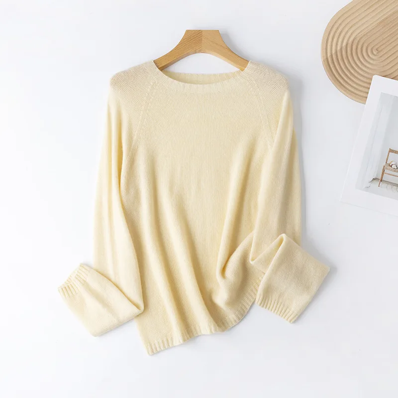 BirdTree, 53.9% Wool 5.5% Cashmere Elegant Sweater, Women O Neck Seamless, Thin Basics Knit Pullover, 2024 Summer Fall T47524QC