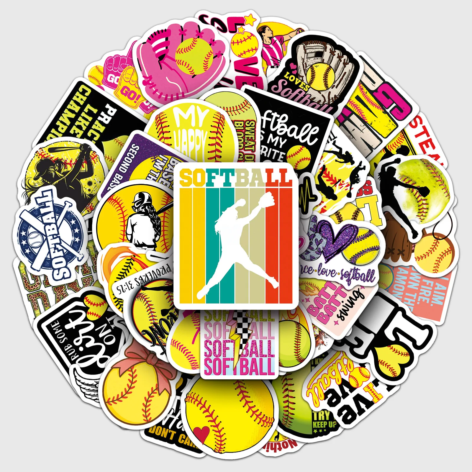 10/50 autocollants de sport de softball, dessin animé, personnalité, graffiti, imperméables, décalcomanies, jouets pour bagages, boîte à lettres, album de scrapbooking, journal intime