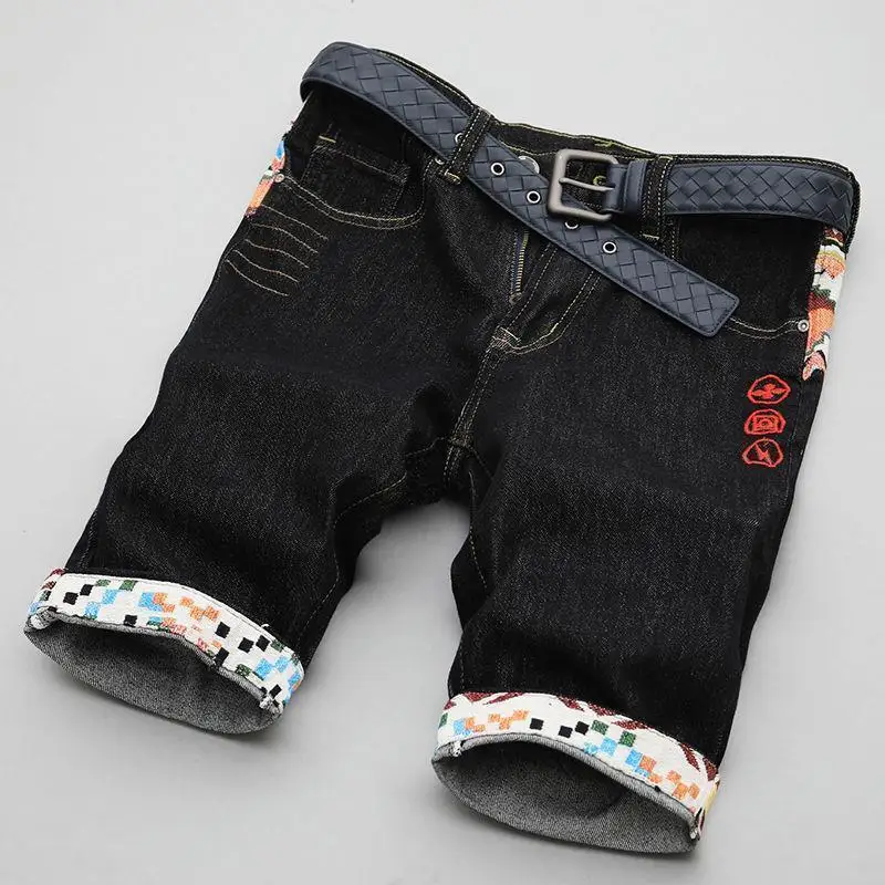

2026 New Summer Thin Embroidered Trendy Denim Shorts Men's and Korean Trendy Ethnic Medium Half Pants Patch Low Rise Jeans