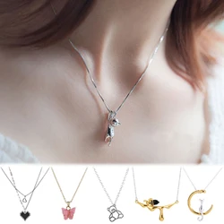 Necklace For Women Cute Simple Girls Animal Cat Sweet Heart Butterfly Pearl Embroidery Flowers Fashion