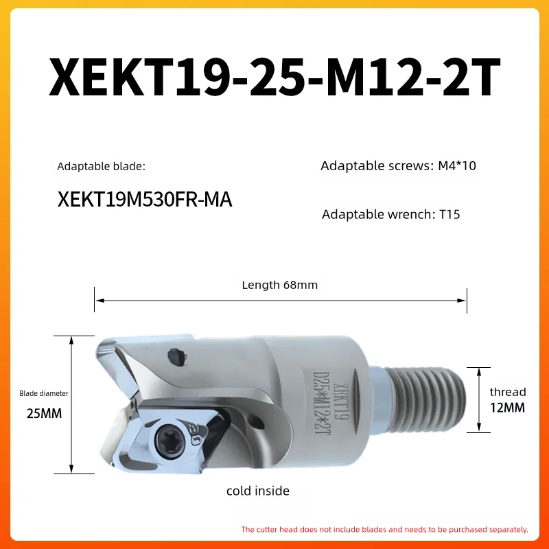 Carbide indexable milling cutter XEKT19-C25-25-150-2T XEKT19-32-M16 for high speed copper-aluminum roughing for XEKT19M508FR-MA