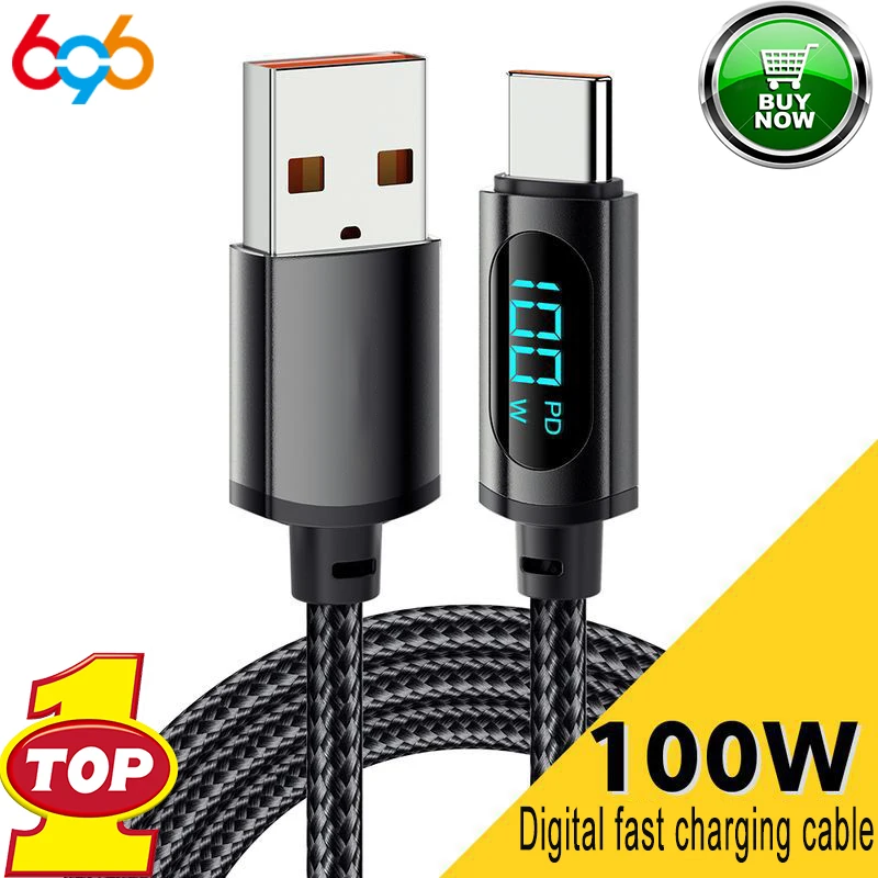 USB‑C PD 100W Fast Charging Display Cable 1M 2M Length for Xiaomi Samsung  iPhone  Honor Smartphones