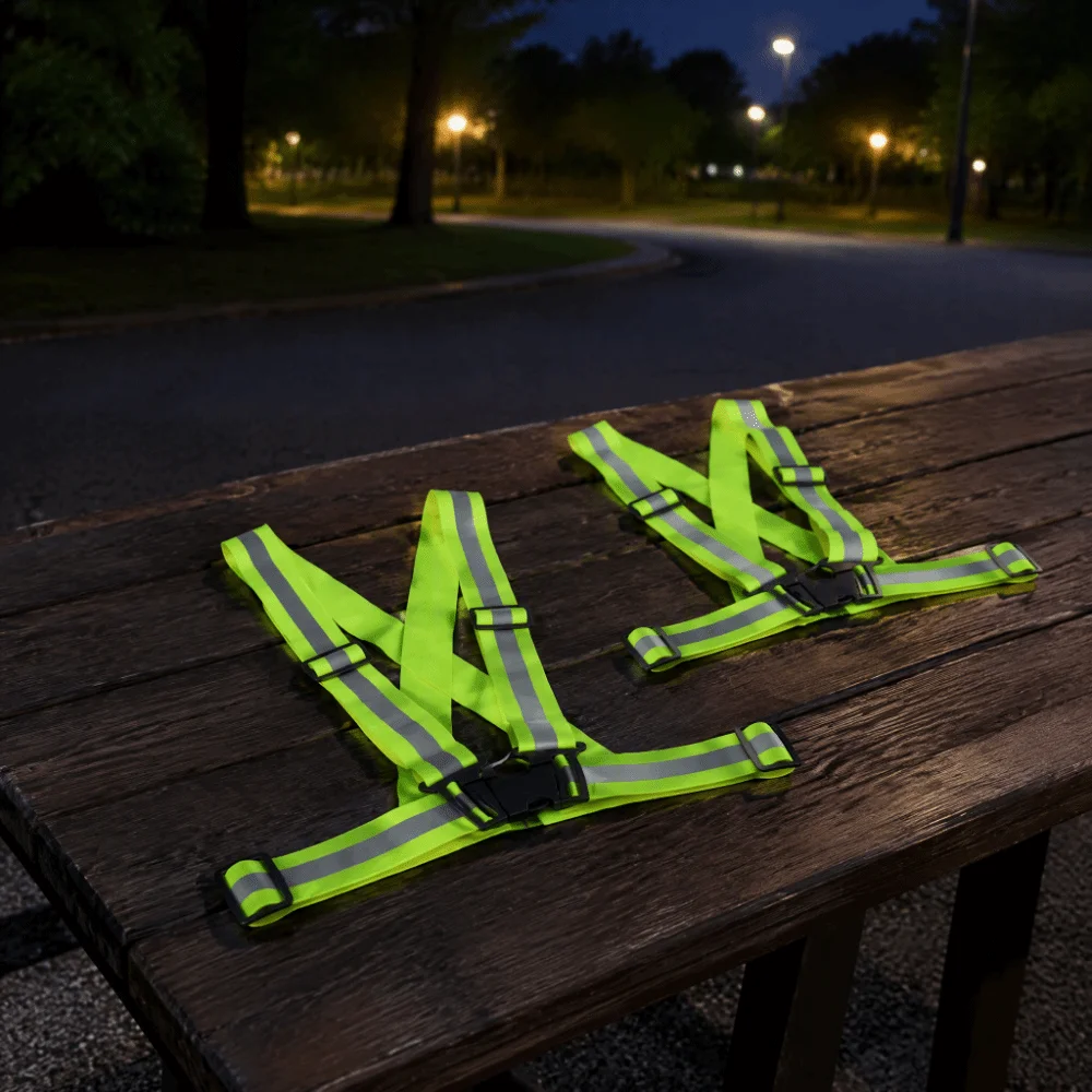 2pcs Adjustable Strap Reflective Safety Vest Unisex Design Elastic Band Warning Safety Vest Green Color Elastic Safety Strap