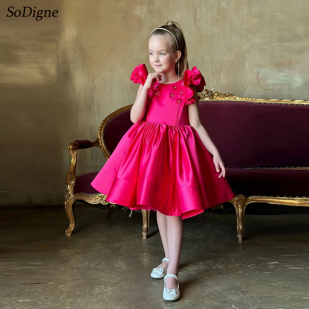 SoDigne A-line Satin Flower Girl Dress Sleeveless O-Neck Simple Skirt Girls Party Dresses 2025 Flowers Kid Gown Customized