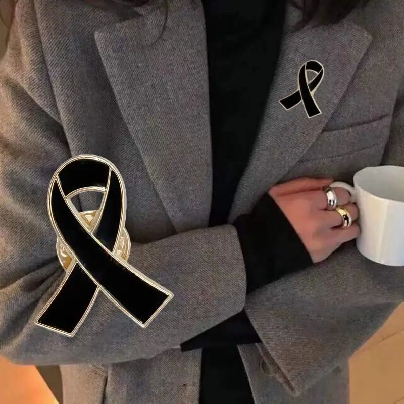1/5/10Pcs Black White Ribbon Brooch Funerals Memorial Pin For Woman Men Metal Ribbon Mourning Badge Suit Dress Shirt Accessories