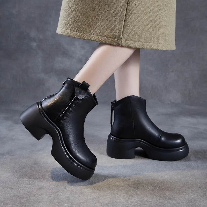 DRKANOL النمط البريطاني النساء سميكة عالية الكعب حذاء من الجلد شتاء دافئ الفراء مكتنزة منصة عودة سستة الارتفاع زيادة الأحذية #6