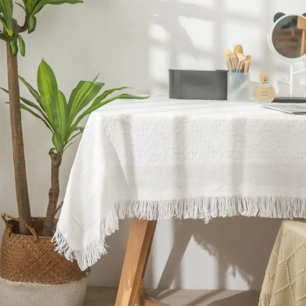 

Усовершенствованная сетчатая скатерть с кисточками, французская моющаяся крышка стола в деревенском стиле, прямоугольный коврик для журнального столика, обеденный стол