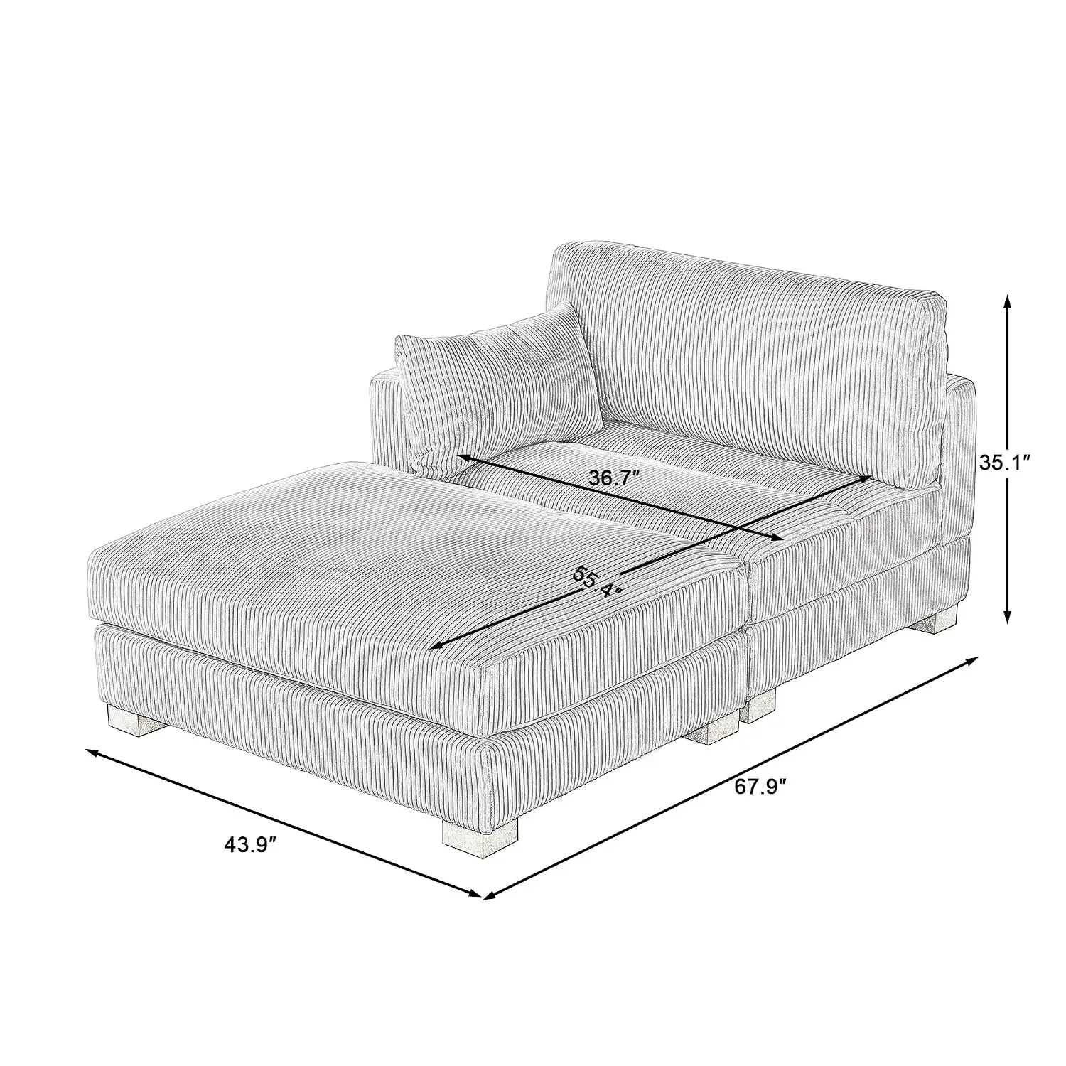 Oversized Chaise Lounge Ottoman Right Armrest Recliner Upholstered Lounge Sofa Corduroy Deep Seat Couch , Customized