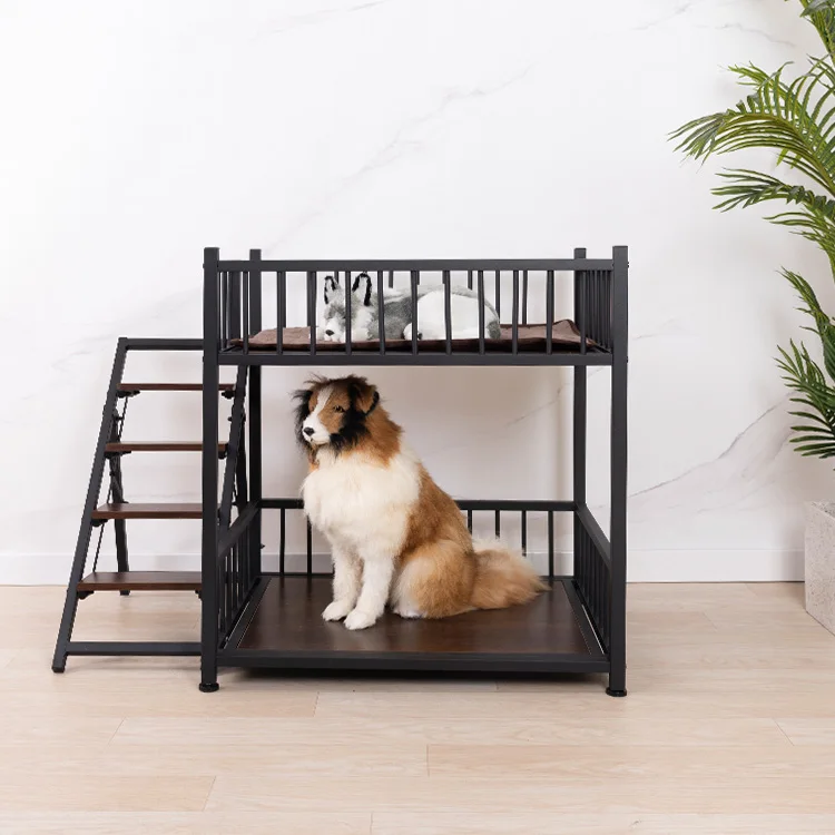 Brown Wooden Metal Tubes Pet Beds Dog Bed Pet With Stairs