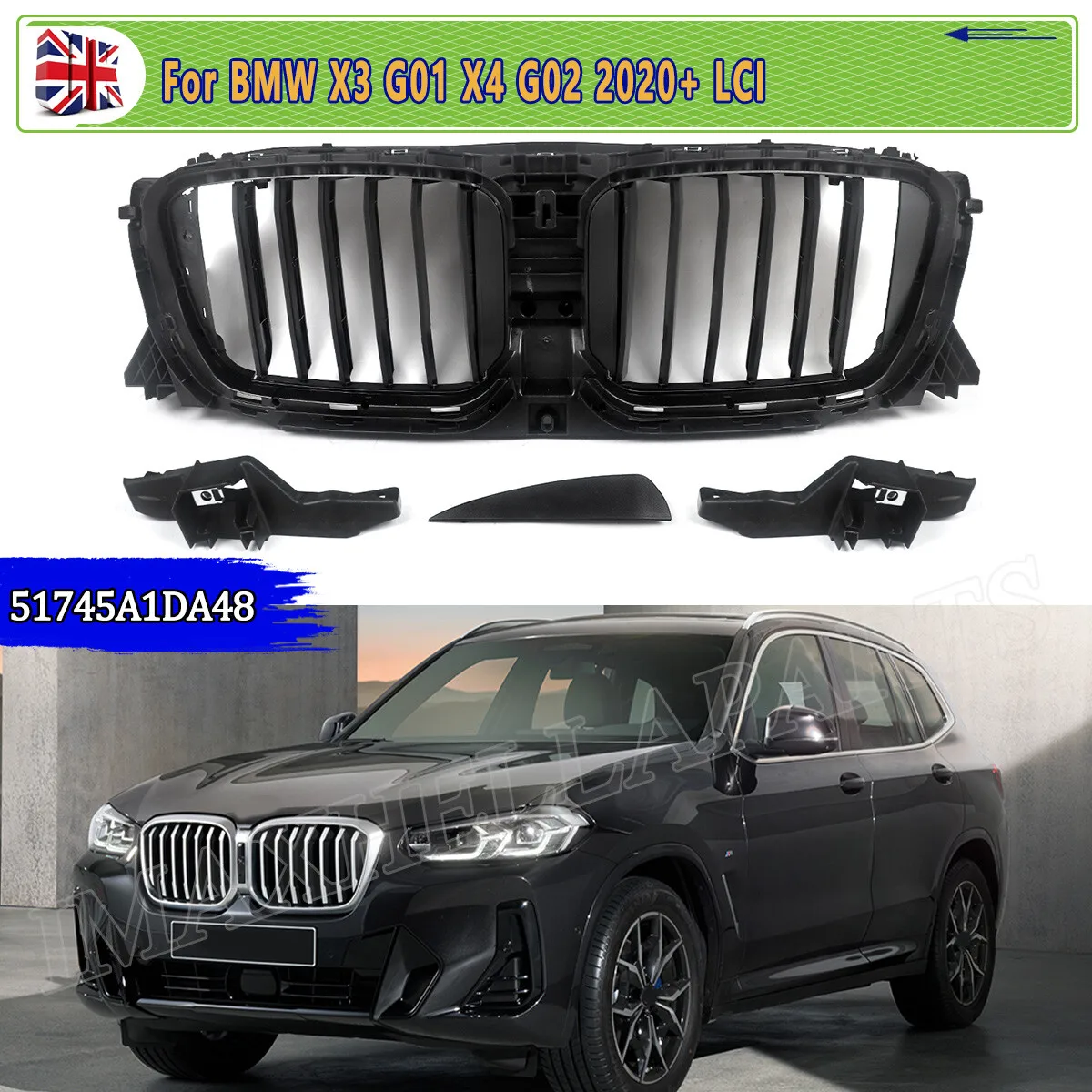

Автомобильная решетка впуска, замена для BMW X3 X4 G01 G02 18d 20i 30i XDrive 2020 2021 2022, передний бампер, центральная решетка затвора, черный ремонт
