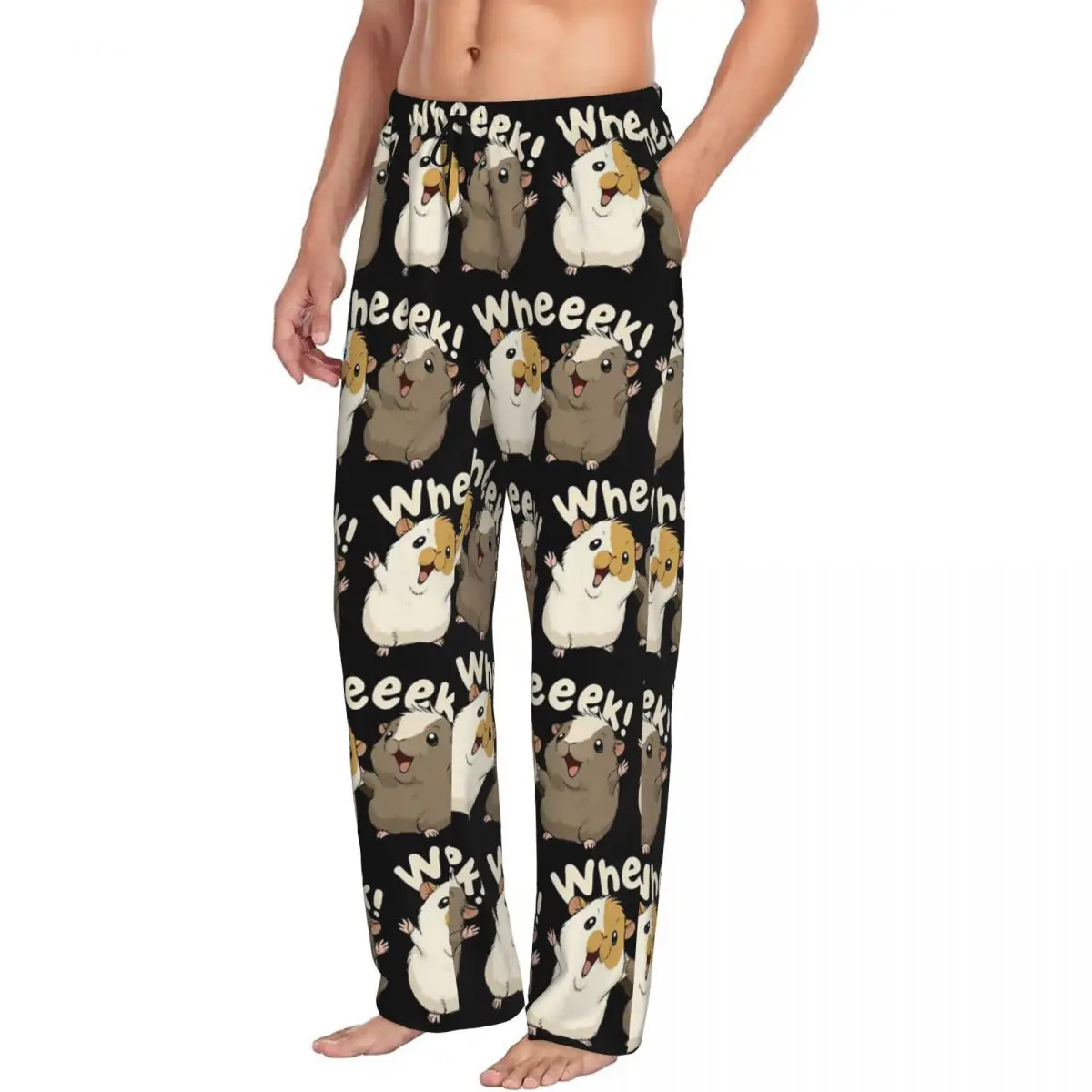 Custom Happy Guinea Pig Pajama Pants Men Sleepwear Sleep Lounge Bottoms with Pockets