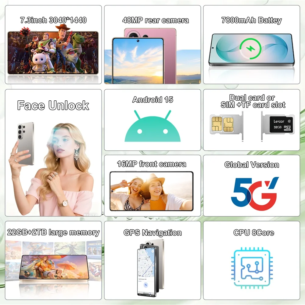 K-Touch New S25 Ultra 7.3 HD Smartphone Android 15 Mobiltelefone 22GB+2TB Handy 7800mAh Octa Core Entsperrt 5G Dual SIM 16+48MP Kamera Mobiltelefone – Detail 5