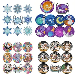 8 pieces/set of diamond painted coasters set, sparkling rhinestone heat-resistant beverage mat with holder DIY coasters for begi