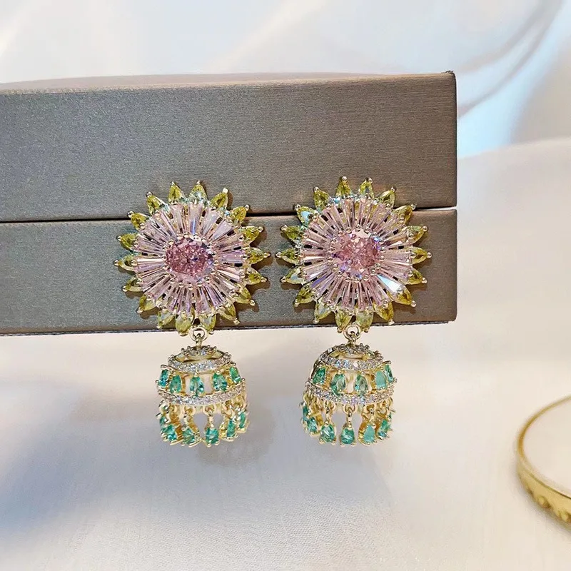 

Elegant Flowers Dangle Earrings For Women Wedding Miami Prong Cuban Chain Cubic Zirconia CZ Jewelry Hip Hop