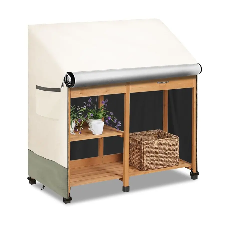 

Крышка стола для садовой скамейки с разделенной молнией, тяжелая водонепроницаемая защита от УФ-излучения 600D, защита от атмосферных воздействий, 47 x 20 x 47 бежевого цвета