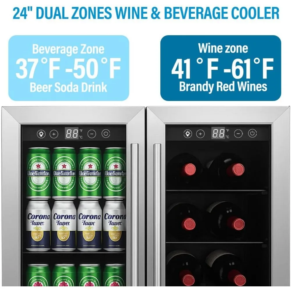 مبرد ثلاجة مشروبات مقاس 24 بوصة، 5.4 مكعب/176 يمكن ثلاجة كبيرة بمنطقة مزدوجة مع باب زجاجي أمامي، تحت ثلاجة صغيرة #3