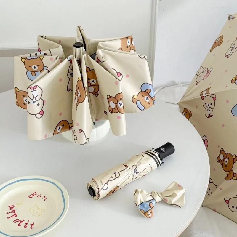 Kawaii Rilakkuma Sun and Rain Dual Use Umbrella Anime Cute Fully Automatic Folding Sunscreen Durable Student Sunshade Umbrella