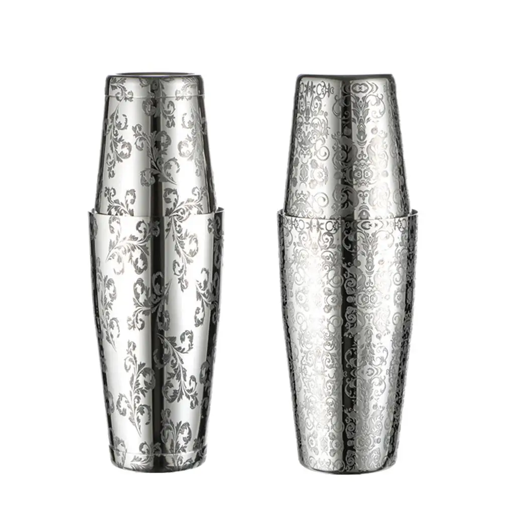 Etching Pattern Stainless Cocktail Shaker Tin Set Dual Mixer Durable Bar Tool for Party Bartender