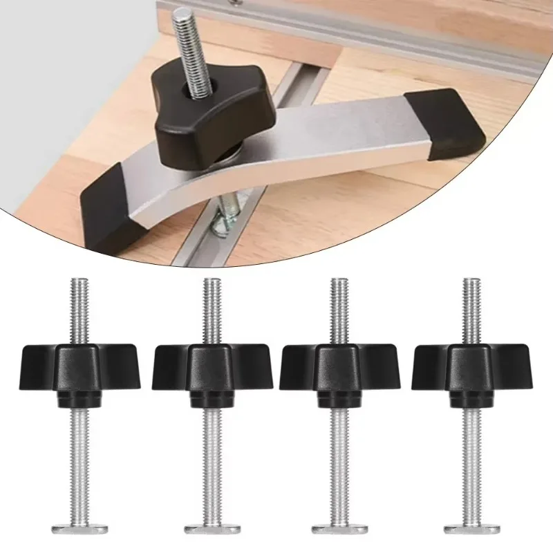 4Set M8 T-Track Bolts Knobs Clamps Woodworking Jigs Slide Handle Screws M8 Nut Saw Table Acting Hold Down Clamp Hand Tools