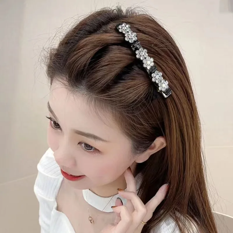 New Fashion Korean Style Acryli Crystal Flowers Hair Clips For Girl Summer Sweet Cute Bangs Side Barrettes Elastic Duckbill Clip