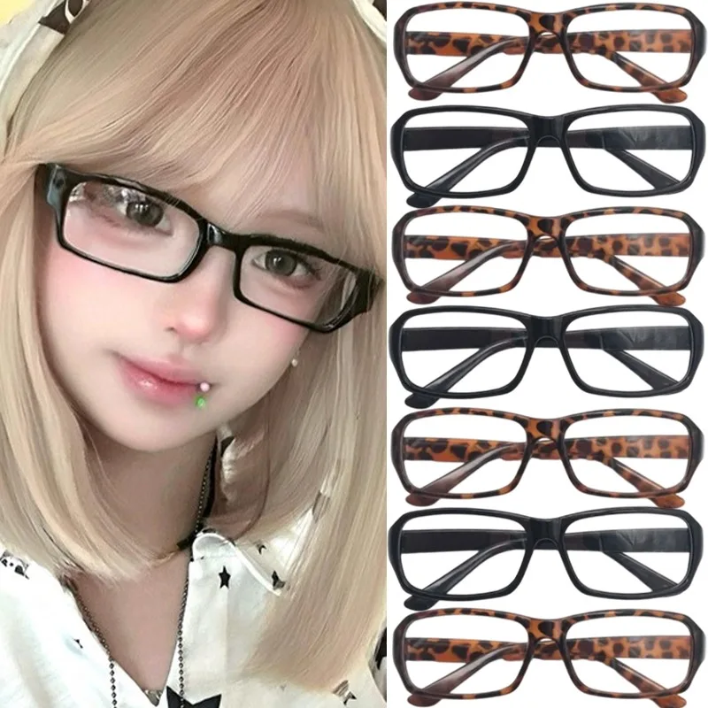 

2pcs Japanese Korean Square Frame Glasses Women Retro Harajuku Eyeglasses Clear Reading Spectacle Blue Light Blocking Eyewears