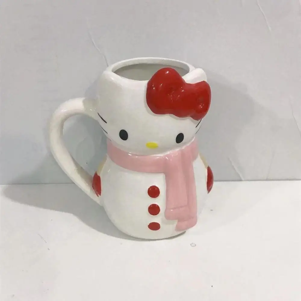 Miniso Disney Hello Kitty Cute Cat Mug Cartoon Bow Milk Cup Ceramic Mug Sanrio Relief Handle Cup Couple Water Cup