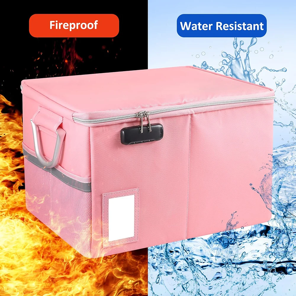 Water-Resistant Fire-Resistant Fiberglass A4 Legal Document File Box Office Home Organizer Folding Document Storage Unit