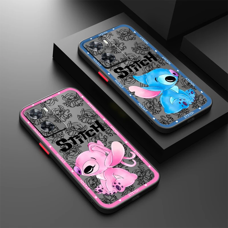 Disney Stitch Cute Angel For Oppo A98 A78 A94 A76 A74 A73 A54 A53 2020 Reno 8 7 6 5 5G Frosted Translucent Phone Case