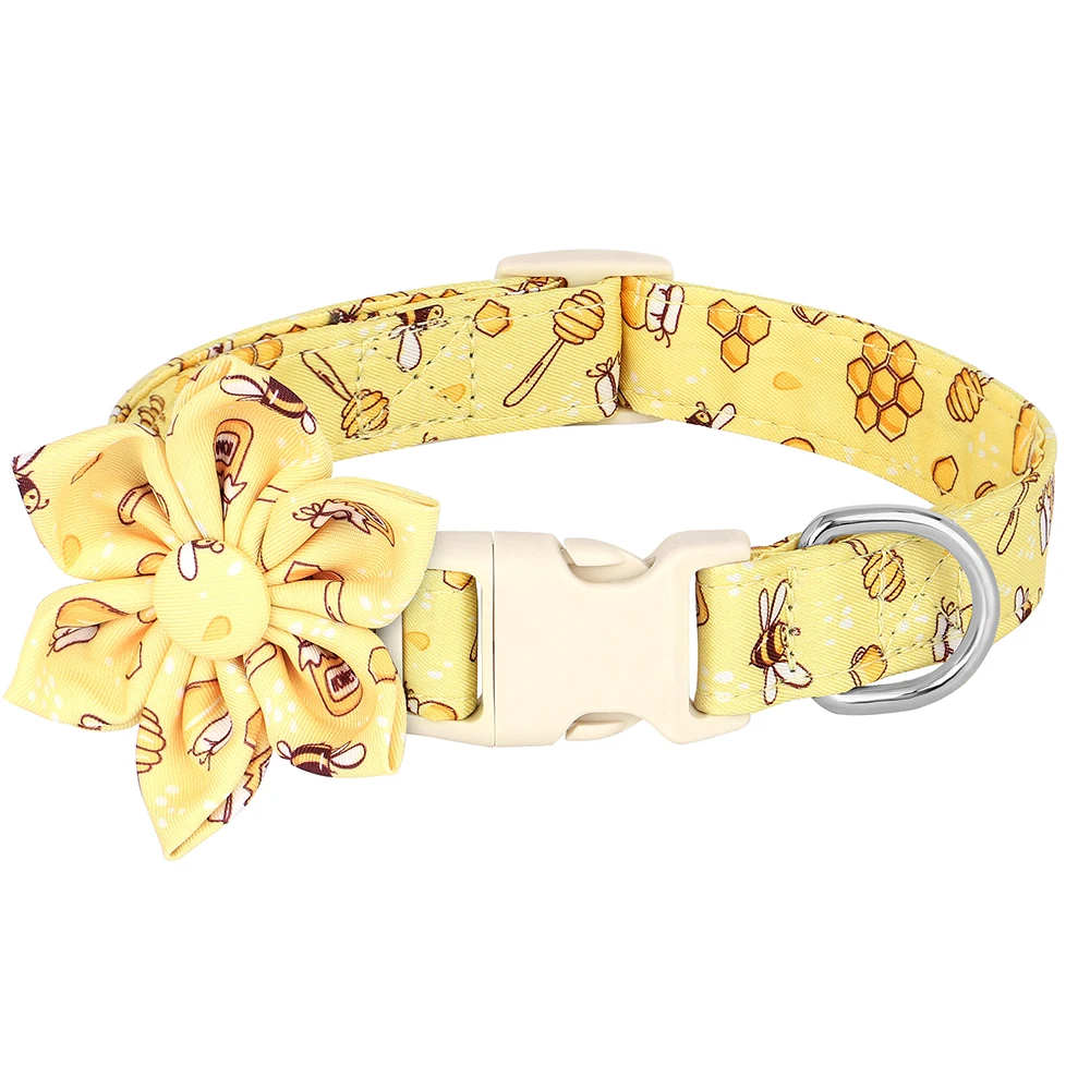 Collar de nailon con estampado de flores para perro, accesorio ajustable para perros pequeños, medianos y grandes, cachorros y Chihuahua